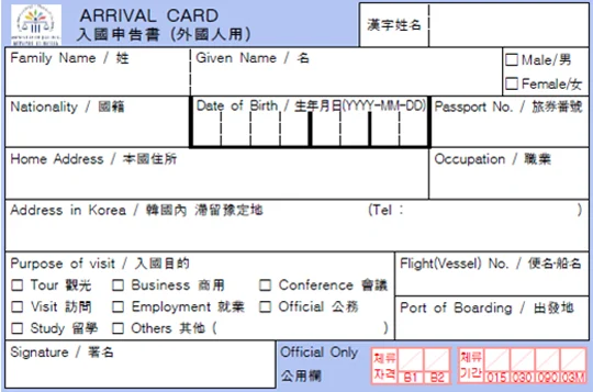 入境卡職業英文